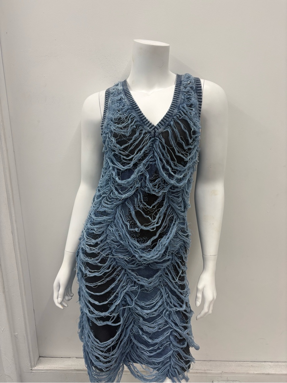 Diesel Blue Fringe Knit Dress with Black Tag